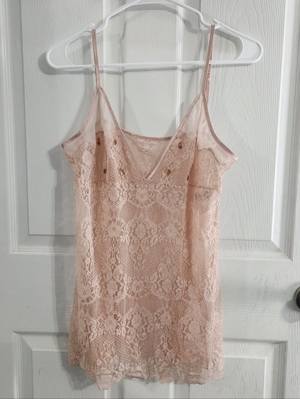 Peach camisole sheer y2k lace overlay babydoll feminine soft romantic sequins